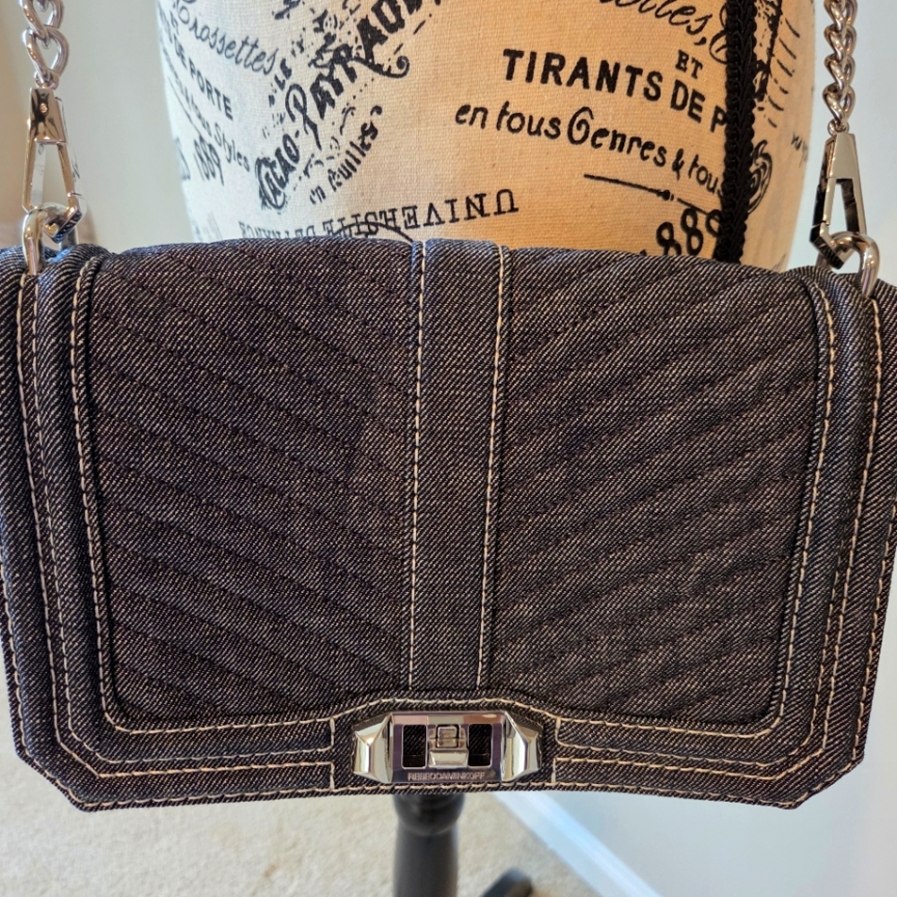 Rebecca Minkoff Stylish Dark Denin Blue Quilted Crossbody Women's Bag With Chain
